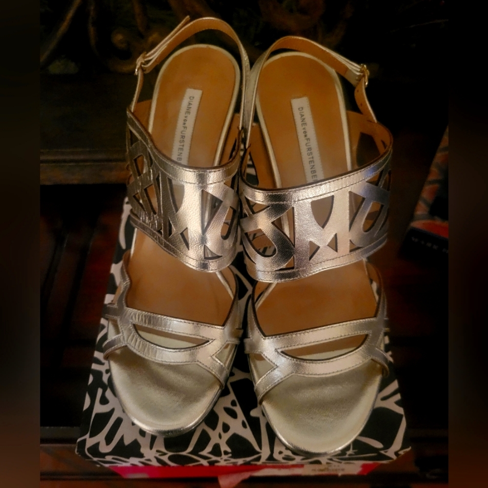 DVF silver heels